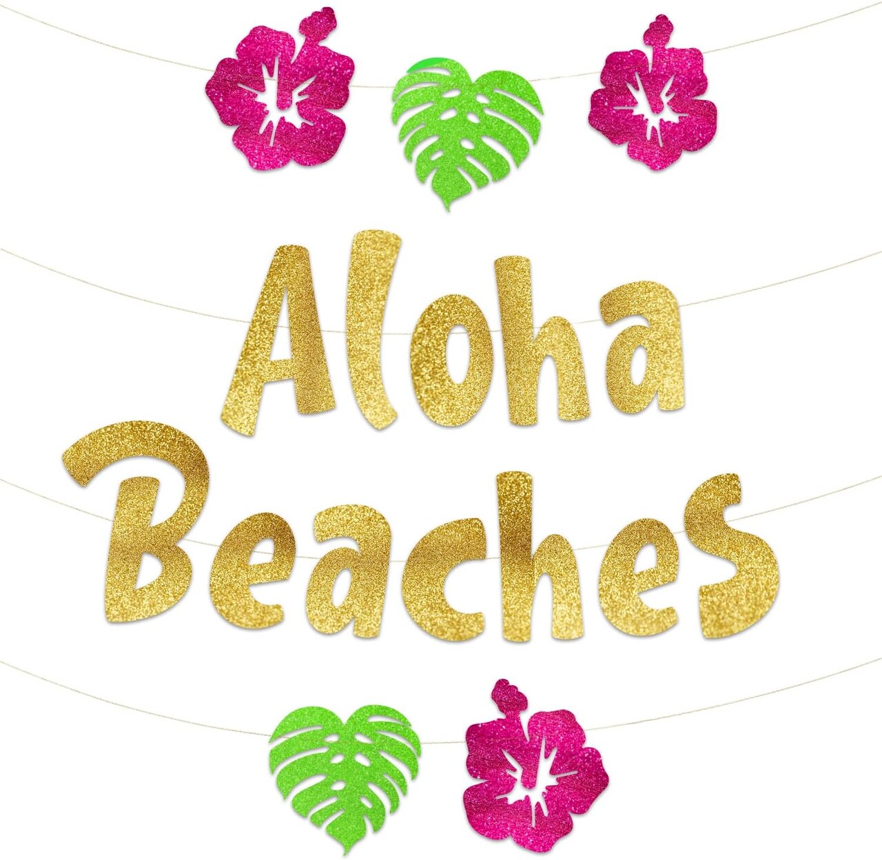 Aloha Beach Luau Glitter Banner – Hawaii, Tropical Tiki, Summer Beach & Pool Party Decoration, Favors & Supplies